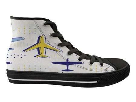 Very Colourful Airplanes Designed Long Canvas Shoes (Men) Cheap