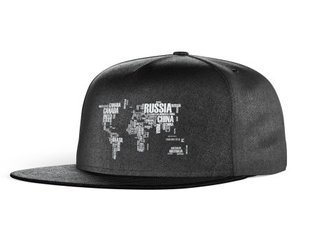 World Map (Text) Designed Snapback Caps & Hats Cheap