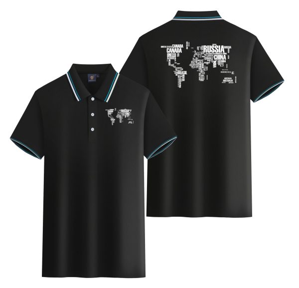 World Map (Text) Designed Stylish Polo T-Shirts (Double-Side) Discount