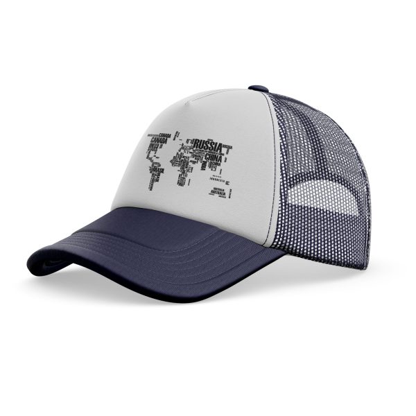 World Map (Text) Designed Trucker Caps & Hats For Cheap