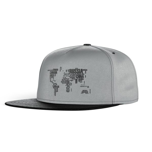 World Map (Text) Designed Snapback Caps & Hats Cheap