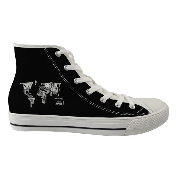 World Map (Text) Designed Long Canvas Shoes (Men) Discount