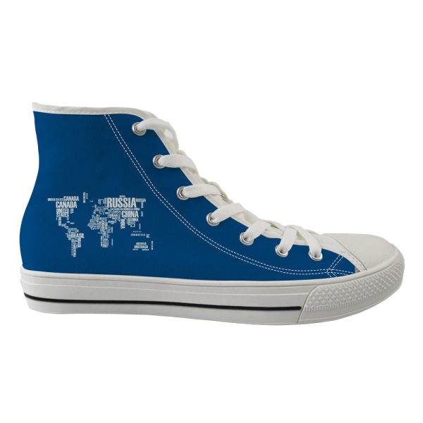 World Map (Text) Designed Long Canvas Shoes (Men) Discount